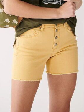 NEW Buttter Yellow High Waisted 5 Pocket Button Fly Denim Jean Shorts